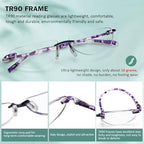 DOOViC 3 Pack Rimless Half Moon Reading Glasses TR90 Lightweight Blue Light Blocking Readers for Women and Men