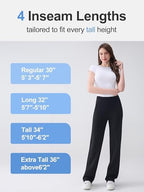 Tall Women’s Wide Straight Leg Lounge Pants, High Waisted Stretch Yoga Workout Pants with Pockets, 30" 32" 34" 36" Inseam