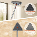 Wall Cleaner Mop with 94" Long Handle, 2-in-1 Triangle & Rectangle Head with Squeegee, 10 Washable Pads, Baseboard Cleaner Tool for Walls Scrubber, Ceilings, Windows, Glass, Fans, Doors, Corners