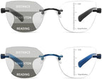 Progressive Multifocal Reading Glasses Women Cat Eye No Line Multifocus Transition Blue Light Reader Lady Metal Frame
