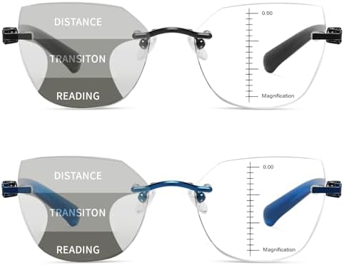 Progressive Multifocal Reading Glasses Women Cat Eye No Line Multifocus Transition Blue Light Reader Lady Metal Frame