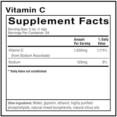 Quicksilver Scientific Liposomal Vitamin C - 1000mg Buffered Liquid Vitamin C Supplement - Immune + Antioxidant Support - Liposomes for Superior Absorption - Vegan + Non-GMO (4oz / 120ml)