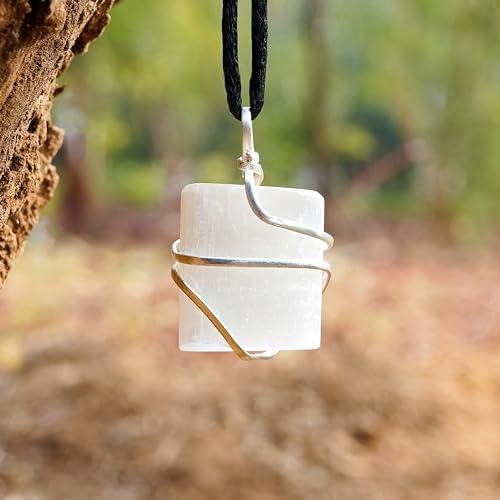 Raw Selenite Crystal Healing Necklace - for Crown Chakra | Balances Energy and Stabilizes Emotions. Aids Judgment, Conscious Understanding and Insight. Assists Energetic Healing | with Stylish Chain
