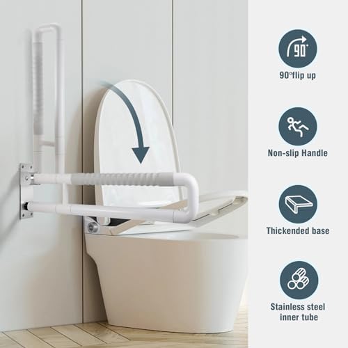 WochiTV Flip up Grab Bar 30.1 Inch Handicap Grab Bars Wall Mounted Toilet Handrail Anti Slip Bathroom Safety Bar for Senior Elderly Pregnant Aid