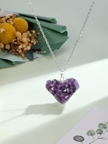 Jovivi Natural Amethyst Cluster Crystal Necklace for Women Men,Irregular Raw Rough Amethyst Quartz Stone Pendant Necklace Jewelry for Spiritual Reiki Healing,Beauty, Love and Positive Energy