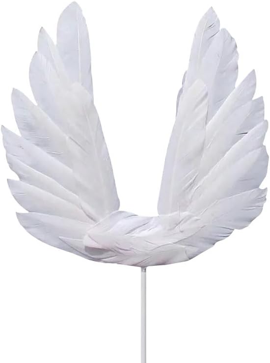 5 Pcs White Angel Wing Cake Toppers Feather Cupcake Topper Happy Birthday Party Cake Decor Baby Shower Cupcake Toppers Anniversary Wedding Cake Decorations