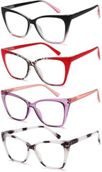 EYEURL 4-Pack Cat Eye Reading Glasses for Women Blue Light Glasses Stylish Computer Readers for Women