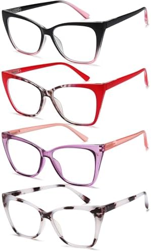 EYEURL 4-Pack Cat Eye Reading Glasses for Women Blue Light Glasses Stylish Computer Readers for Women