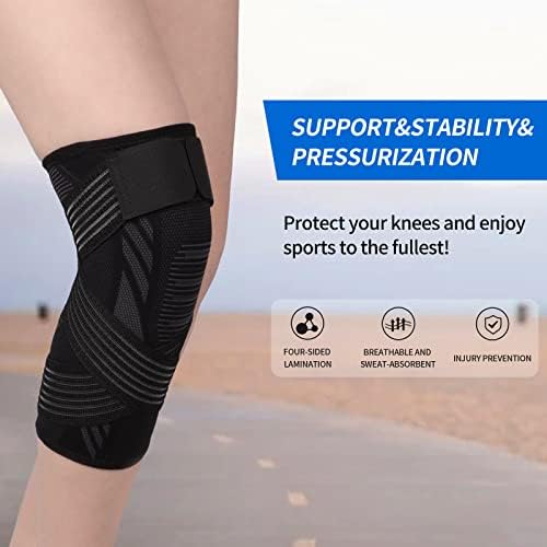 Knee Brace for Women & Men Knee Support Sleeve 1 Pack Knee Compression Sleeve with Strap for Knee Joint Pain Relief, Arthritis, Meniscus Tear, ACL, Workout, Sports, Running (Black, Large)