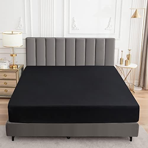 Sufdari Mattress Protector,Waterproof 18" Deep Pocket Mattress Cover Fitted Sheet Style with Elastic Rubber Band,Washable and Easy Care-Black,Queen