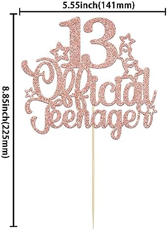 Ephlyn 1 Pack 13 Official Teenager Cake Topper Glitter Number 13 13th Birthday Cake Pick Decorations for Teen 13th Birthday Party Decorations Supplies Rose Gold