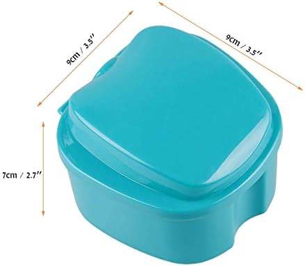 Coolrunner Denture Case, Denture Cup with Strainer, Denture Bath Box False Teeth Storage Box with Basket Net Container Holder for Travel, Retainer Cleaning (Green)