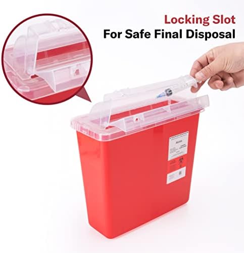 Alcedo Sharps Container for Home and Professional Use 5 Quart (2 Pack), Biohazard Needle and Syringe Disposal, Mailbox Style Lid, Medical Grade