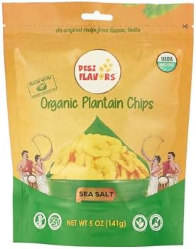 Desi Flavors Organic Plantain Chips | Kerala Banana Chips | Healthy Coconut Oil Plantain Chip Snacks | Sea Salt | 10 oz (Pack of 2 Bags)