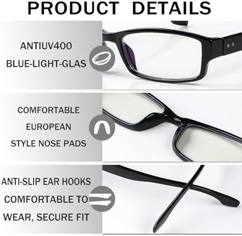 3 Pack Reading Glasses Traditional Rectangular Frames for Men/Women with Comfort Spring Loaded Hinges,Readers