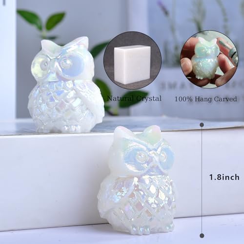 1.9 Inch White Jade Owl Statue Owl Figurine Home Decor, Healing Crystal Cute Decor Figurines,Sculpture Hand-Carved Gemstones,Bedroom Office Spiritual Gift, Owl Gifts for Women Men