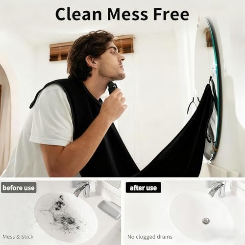 Beard Apron for Men with Suction Cups, Adjustable Shaving Cape for Grooming and Hair Cutting, for Husband, Boyfriend, Dad, Father's Day Gift - Black