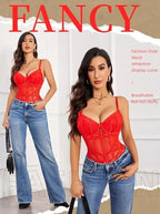 Avidlove Bodysuit for Women Sexy Lace Top One Piece Lingerie V Neck Mesh Tops Going Out Cami Naughty Push Up Body Suit S-XXL