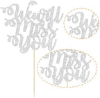 1 Pack We Will Miss You Cake Topper Glitter Red Love Heart Good Luck Cake Pick Retirement Theme Going Away Party Cake Decorations Silver
