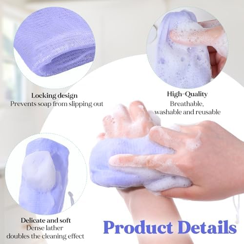 8 Pcs Exfoliating Mesh Soap Bag, Multicolor Soap Saver Pouch with Drawstring Reusable Bubble Soaps Scrubber Pouch Portable Body Cleaning Tool for Shower Body Facial Cleaning