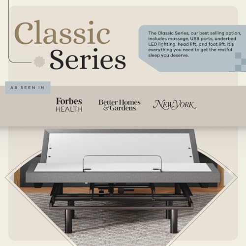 Sven & Son Classic Adjustable Bed Base, Head and Foot Lift, Massage, Under-Bed Lights, USB, Memory, Zero Gravity Smart Frame - Queen