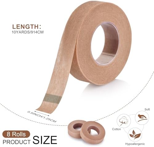 8 Rolls Nose Tape for Rhinoplasty Shaping, Micropore Tape, Paper Tape Medical Sensitive Skin, Flexible Surgical Bandages, First Aid Bandages for Wound Injuries Swelling (0.5 in x 10 yds)