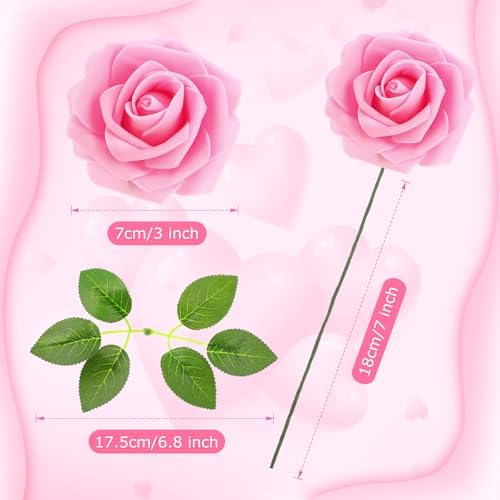 50 Pcs Artificial Foam Rose Flower Faux Bouquet Wedding Fake Rose Gift for Mother's Day Women DIY Bridal Shower Party Table Birthday Home Spring Decor (Bright Pink)