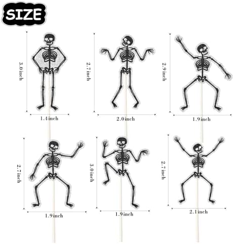 Skeleton Cupcake Toppers - 18pcs Halloween Skull Party Cupcake Picks - Happy Halloween Nightmare Before Xmas Party Decorations -Gothic Birthday Cake Decor