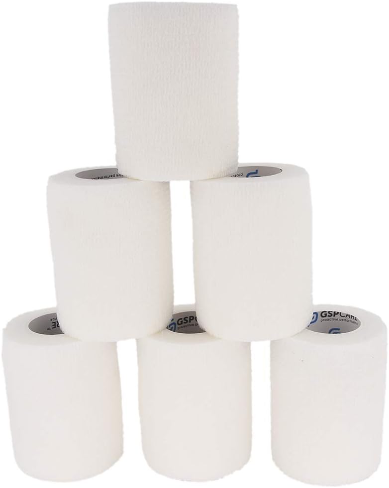 Self Adhesive Wrap Cohesive Wrap Bandages 6 Count 3" x 5 Yards, Medical Tape, Adhesive Flexible Breathable First Aid Non Woven Rolls, Stretch Athletic, Ankle Sprains & Swelling, Sports