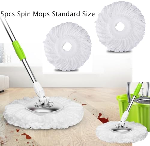 YWSHF Spin Mop Head Replacement Compatible with Hurrican, Mopnado, Cassabel 360 Spin Magic Mopping,Microfiber Spin Mop Refill Heads for Universal Round Shape Standard Size 5 Pack