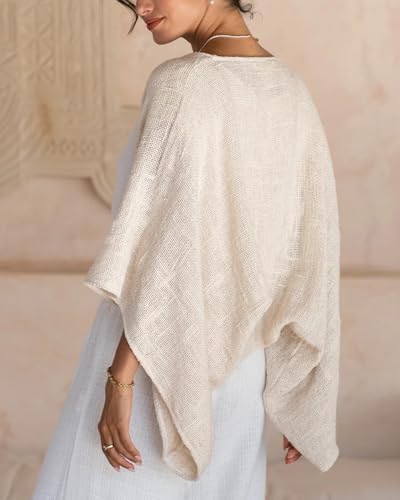 Women's Cotton Linen Shrug Kimono Sleeve Open Front Casual Loose Cover Ups Lightweight Cardigan