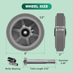 8x2"Heavy Duty Caster Wheels -Industrial Caster Wheels,Rubber Wheels- Set of 4 with up to 3600 LB Capacity