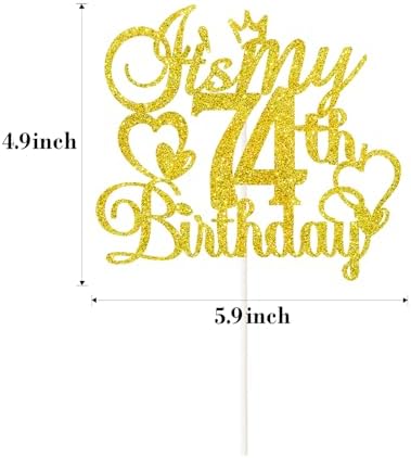 It's My 74th Birthday Cake Topper - Gold Glitter Happy 74th Birthday Cake Decor - 74 and Fabulous,Cheers to 74 Years Old Birthday Party Supplies