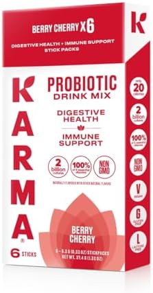 Karma Probiotic Hydration Packet - 6 Pack, Berry Cherry Powder Drink Mix Stick - On-The-Go Immune & Gut Health Support