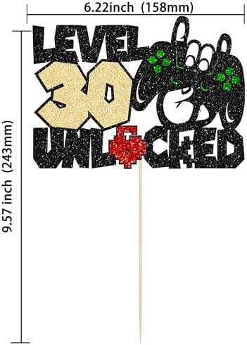 Gyufise 1Pcs Video Game 30th Birthday Cake Topper Video Game Controller Level 30th Unlocked Party Cake Pick Decoration for Level Up 30th Kids Teenagers Birthday Party Supplies