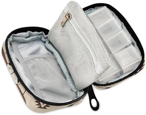 Burbuja Western Aztec Travel Pill Case, Weekly Portable Pill Box 7 Days Pill Organizer to Hold Medicine Vitamin Supplement with Zipper for Travel