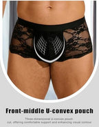 ohyeahlady Mens Lace Boxer Briefs - Soft Low Rise Bulge Pouch Trunks Underwear Sexy Panties Lingerie for Men