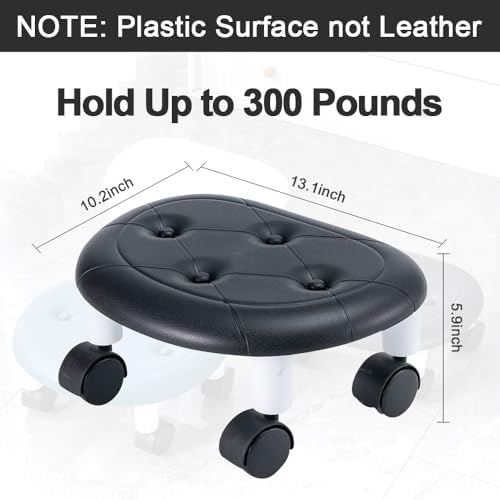 5.9'' Height Rolling Stool, (10.2" D x 13.1" W) Plastic Surface Low Rolling Stools with Wheels, 360° Rotating Flexible Seating, Rollings Step Stool for Home Office Pedicure Floor Cleaning