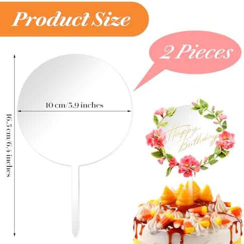 2PCS 4" Custom Cake Topper Blank Clear Acrylic Cakes Toppers, Round Name Cake Toppers Sticks Reusable DIY Birthday Cakes Topper for Personalized Custom Wedding Birthday Festival Party Decorations