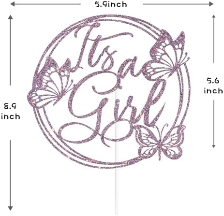 Purple Glitter It's A Girl Cake Topper, Welcome Baby Girl/A Little Butterfly is on the Way, Butterfly Themed Baby Shower Party Decorations Supplies for Baby Girls