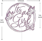 Purple Glitter It's A Girl Cake Topper, Welcome Baby Girl/A Little Butterfly is on the Way, Butterfly Themed Baby Shower Party Decorations Supplies for Baby Girls