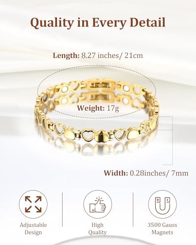 BioMag Magnetic Bracelet for Women, Titanium Steel Wristband Brazaletes for Pain Relief Solid Pure Copper Jewelry Gift with Adjustable Tool