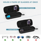 MoKo Double Eyeglass Case, Hard Shell Dual Glasses Case, Travel Sunglass Organizer with Zipper, Eyeglasses Storage Box