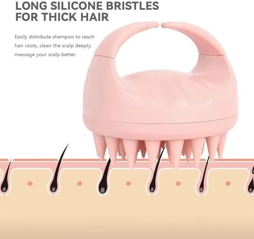 Scalp Massager Shampoo Brush, Scalp Scrubber with Soft Silicone Bristles, Scalp Exfoliator for Dandruff Removal, Scalp Massager for Hair Growth, Wet Dry Hair Brush for Scalp Care, Pink