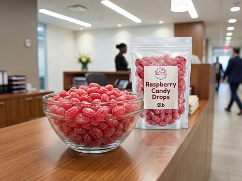2 lbs Raspberry Candy Drops – Classic Old Fashioned Sugar-Dusted & Sanded Bulk Sweet Treats for Parties, Gifts & Snacking
