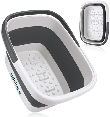 Udefineit Collapsible Foot Soaking Tub with Handle, 15L/4 Gallons, Portable Pedicure Feet Spa Tub, Plastic Feet Soaking Basin with Acupressure Massage Points, Folding Foot Spa Pedicure Bowl - Grey