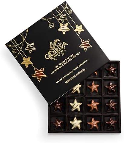 Godiva Holiday Stars Collection Gift Box, Festive Star-Shaped Chocolates with Ganache, Caramel & Raspberry Filling, Limited Edition Holiday Assortment, 16 Pc