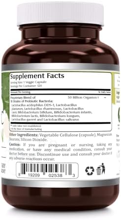 Probiotic 50 Billion with 10 Probiotics Strains Supplement | Veggie Capsules | Non-GMO | Gluten-Free | Made in USA (120 Count, 1 Pack)