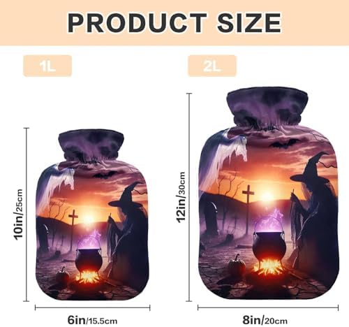 Halloween Witch Bat Hot Water Bottles Hot or Cold Water Bottle with Soft Cover Hot Water Bag for Hot and Cold Compress, 2 Liters