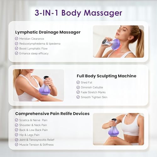 Lymphatic Drainage Massager, Anti Cellulite Massage Tool For Thigh & Belly Stretch Marks & Cellulite Reduction, Handheld Massage tools for Sciatica Nerve, Legs, Arms, Hip, Muscle, Low Back Pain Relief